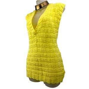 1970's handmade yellow crochet deep V-neck sweater vest